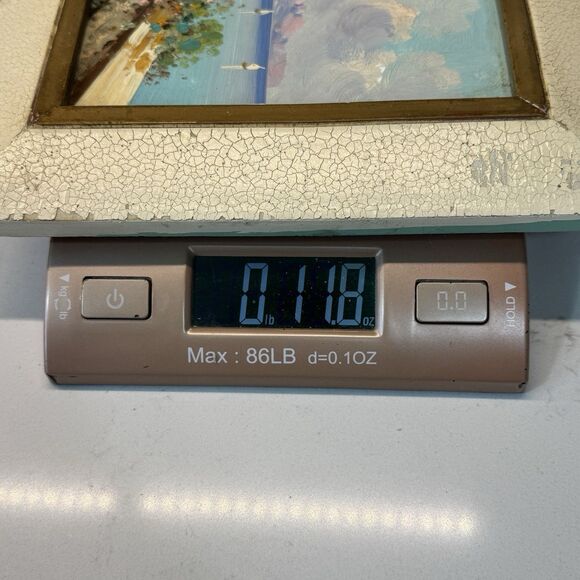 Vintage Enzo Petrilli 6″ Oil Painting on Tile – Italian Seaside Café (Framed) - Picture 7 of 16